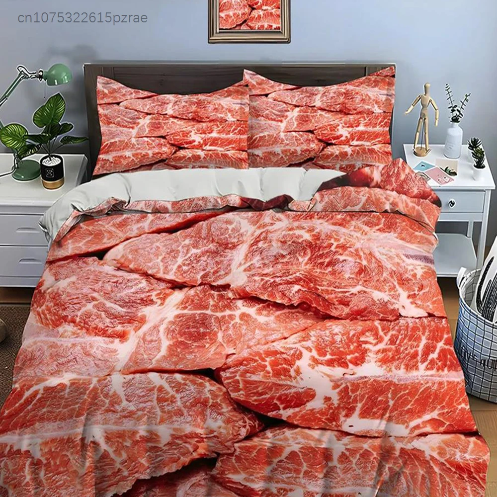 HD Meat Bacon Food Print Bedding Set Duvet Cover 1 Duvet Cover 2 Pillowcases Adult And Children Bedding Set Luxury For Gifts