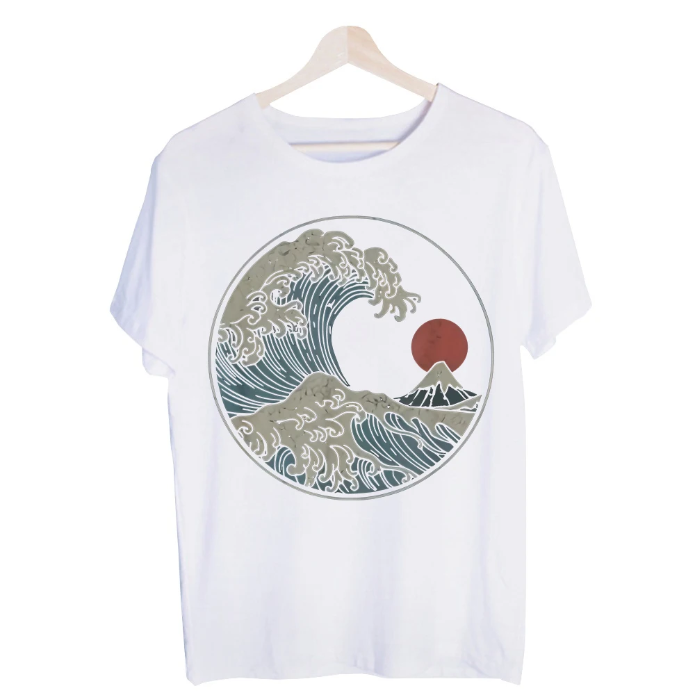 Men's Ocean Wave and Mountain Graphic Tee, Short Sleeve Crew Neck T-Shirt for Casual Summer Outfits