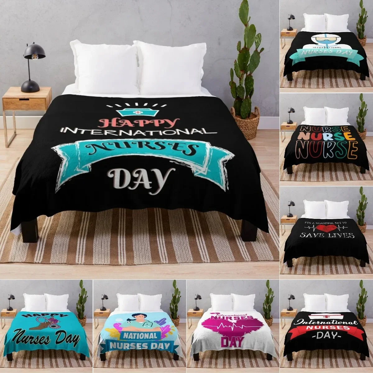 Peace Love Nurses Day Blanket, Throw Blanket for Medical Professional, Gift for Birthday Nurse Day Super Soft and Warm Blanket