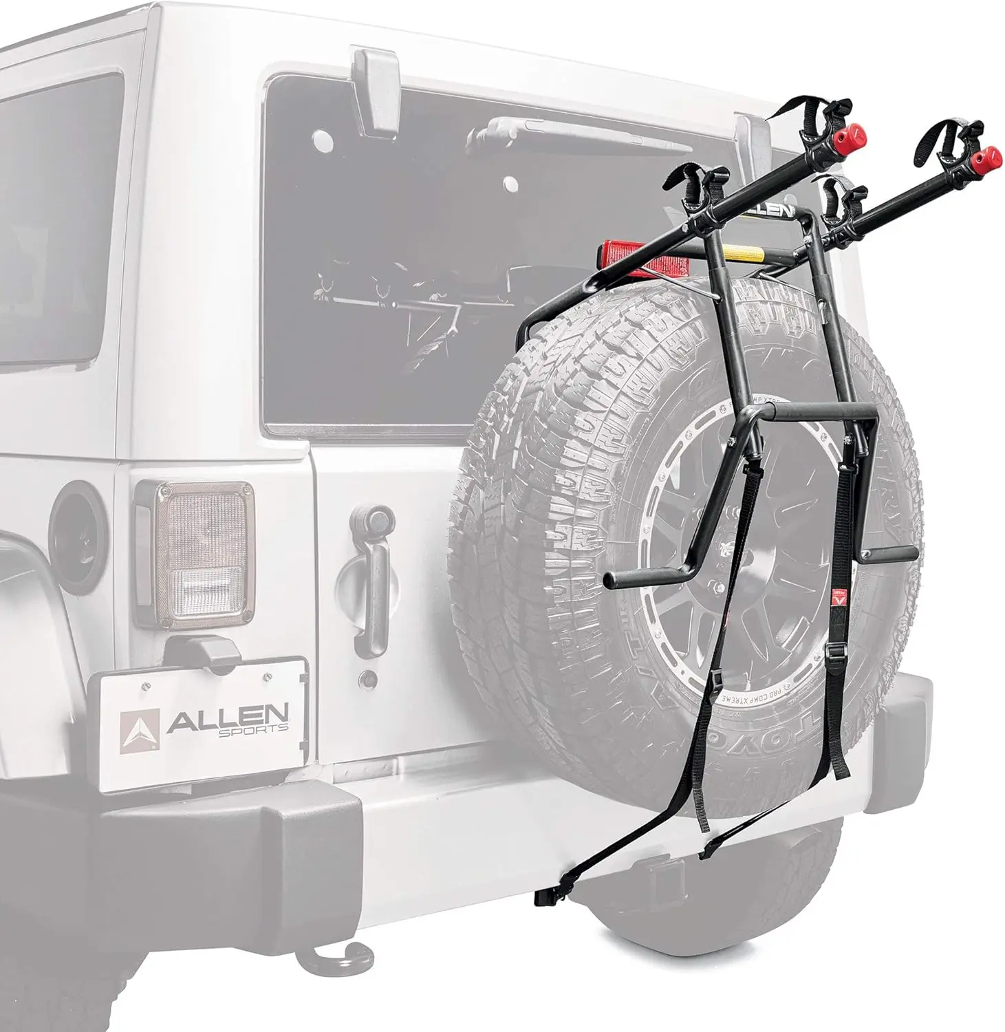 

2-Bike Spare Tire Mounted Carrier with Patented Design, Holds Bikes Up Away from Exhaust, Fits Most External Spare Tires