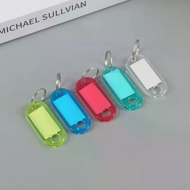 Pack of 10 Clear Plastic Key Tags with Detachable Ring Label - Dual Display Window - Perfect for Keychain Kit Crafting