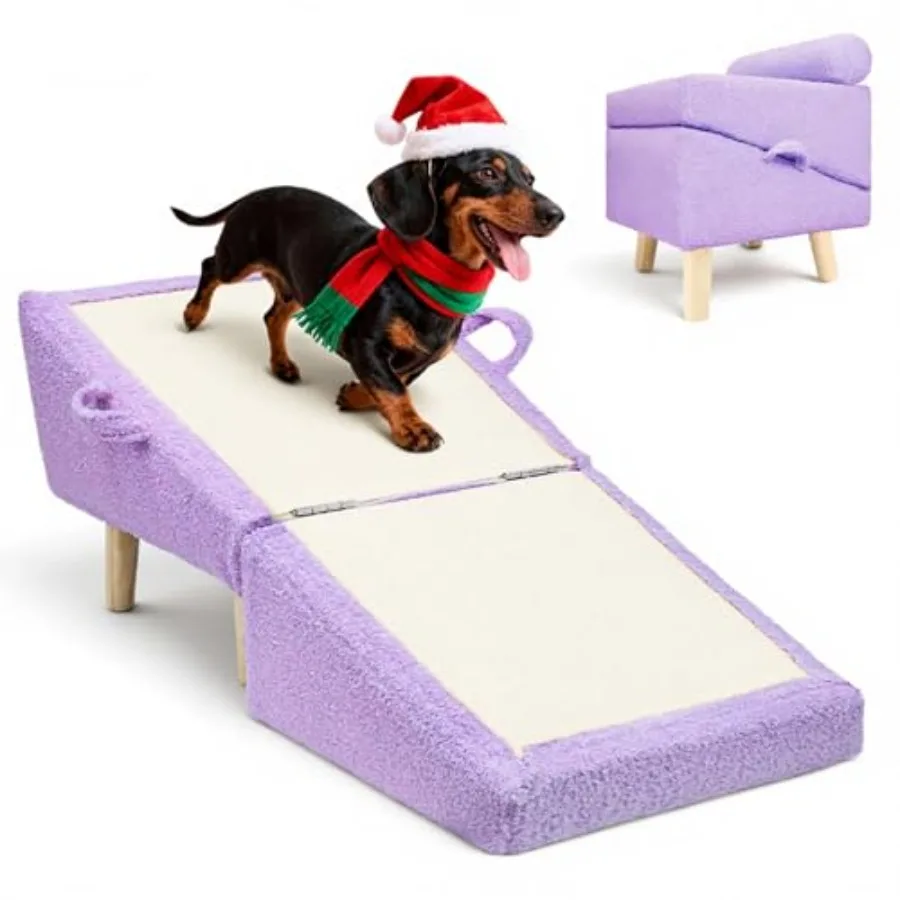 

Dog Ramp for Small Dogs and Cats 2-in-1 Foldable Wooden Pet Ramp for Couch and Low Bed Sturdy Multi-Use Split Ottoman Design Li