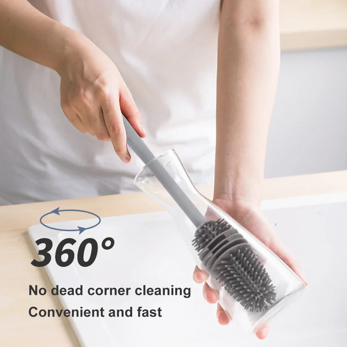 1 Pcs Silicone Bottle Cleaning Brush with Reinforced Long Handle 32cm Water Bottle Cleaner Durable Cup Scrubber Drinking Wine