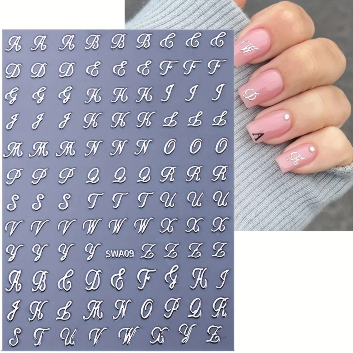 Retro English Letters Nail Stickers 4/8 Sheets 3D Self-Adhesive Nail Art Design Black White Gold Silver Nail Decals