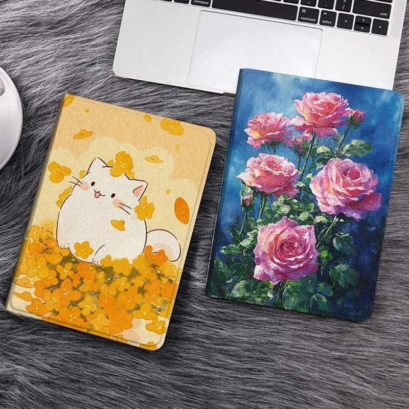 

Cartoon White Cat Flowers Tablet Case For Samsung Galaxy Tab S7 S8 S9 S10 FE Lite Gift