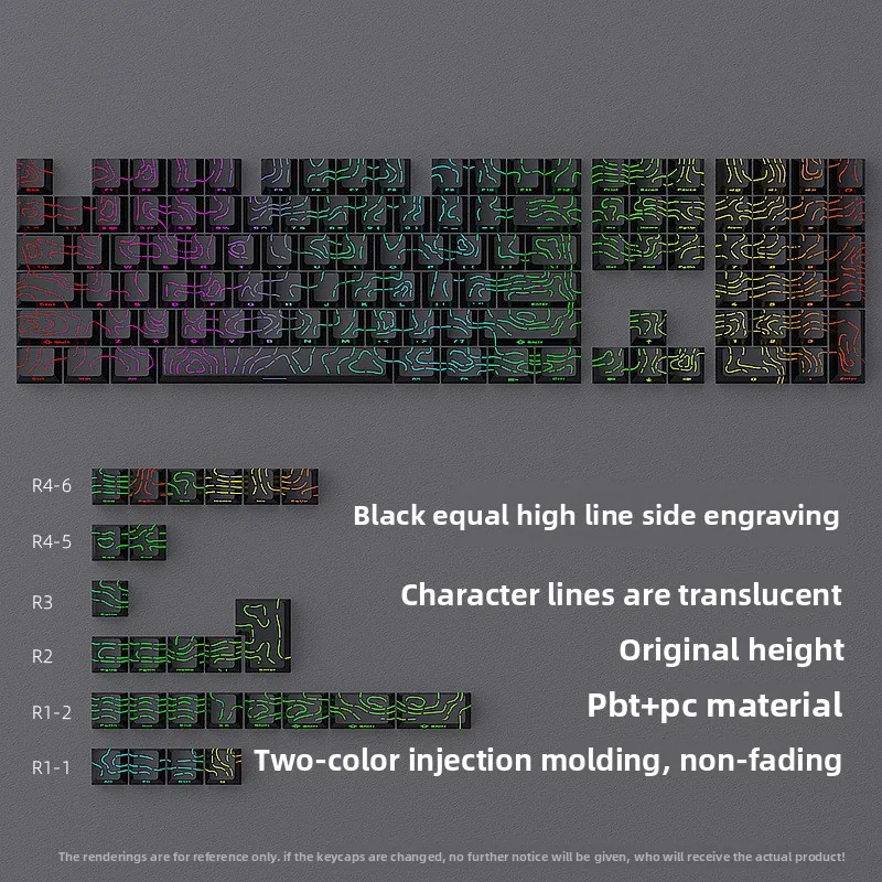 Black Contour 4.0 Keycaps Original Height 130+ Keys Two-Color Small Full Set Crack Luminous for MX Switches Mechanical Keyboard