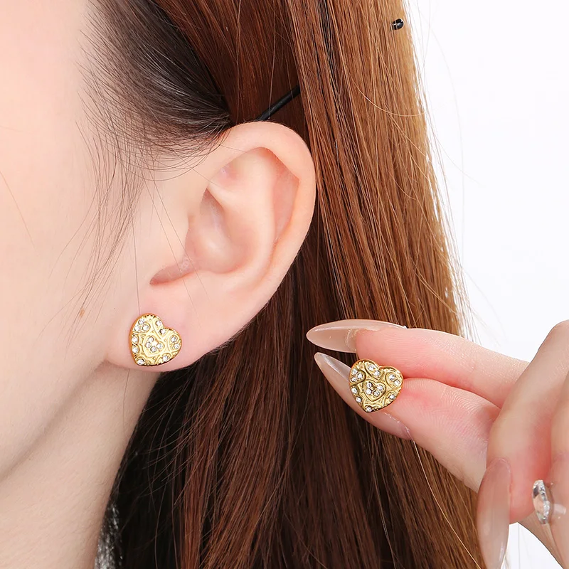 New Shiny Zircon Corss Heart Fishtail Stud Earrings Women Gold Silver Color Stainless Steel Eardrop Wedding Party Jewelry Trendy