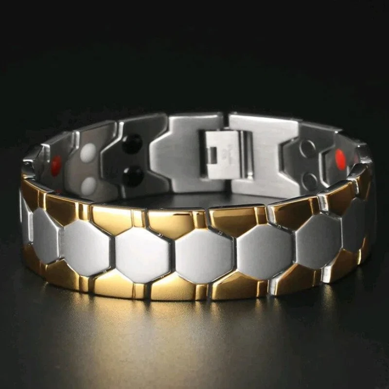 

European and American detachable magnetic stone bracelet with germanium particles in a hexagonal wide version bracelet.