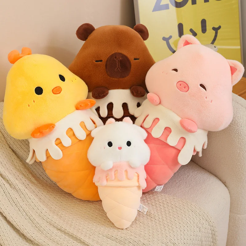 35-60cm Cute flavor Icecream Plush Pillow Kawaii Stuffed Animal Capybara Pig Sheep Chicken Toys Soft Hug Pillow Room Sofa Decor