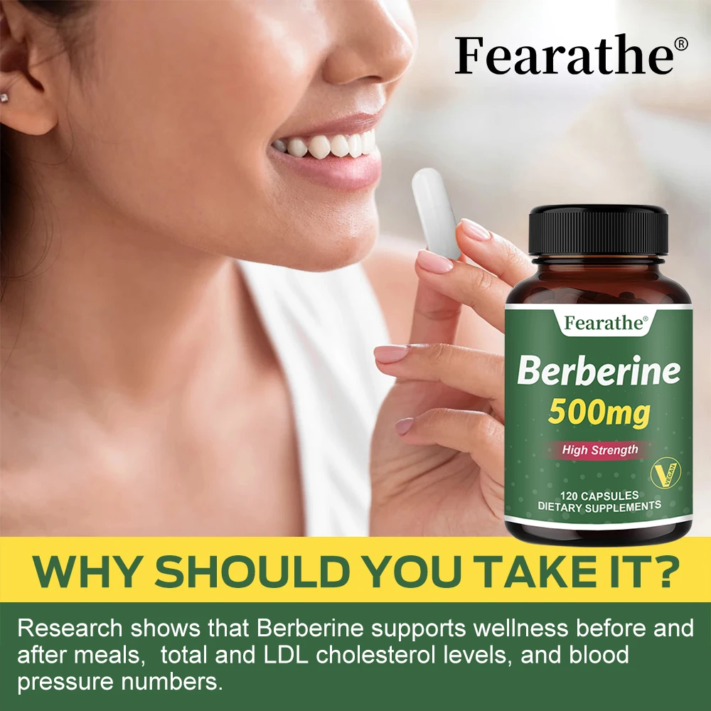 High-concentration berberine hydrochloride supplement - 500 mg - supports blood sugar and cholesterol levels - energy metabolism