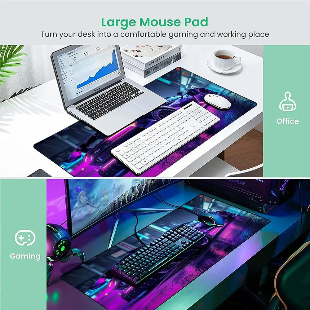 Coole sportwagen-muismat in neonstijl, bureaumat met gestikte randen, antislip rubberen basis, pc-accessoires, gamingmat, verlengde pad