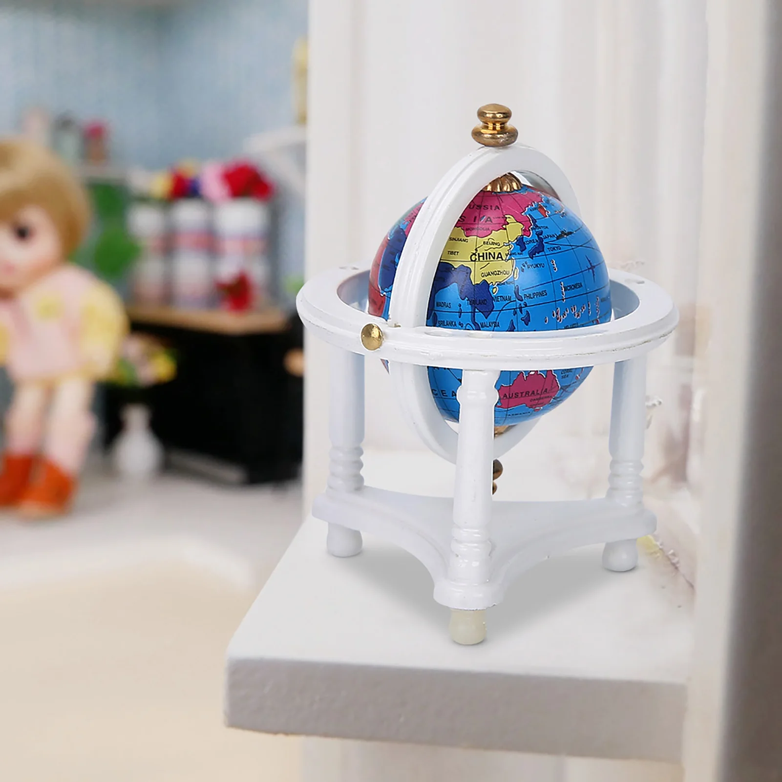 ZK30 Dollhouse Study Living Room Decoration Rotatable Mini Globe for 1/12 Scale Doll