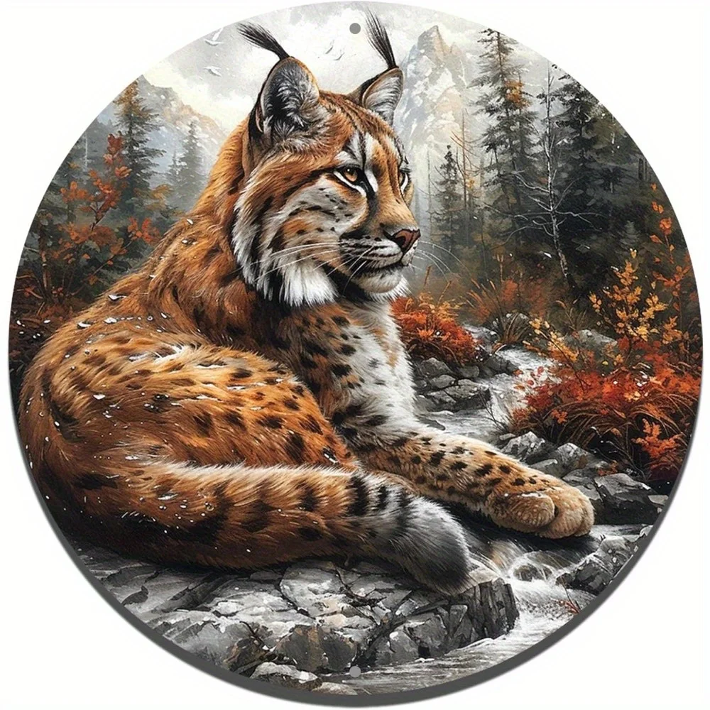 Round Aluminum Sign, Vibrant Cougar Oil Painting Landscape Art, Office Home Decor, Thanksgiving Day Gift, Wall Art Decor Plaque