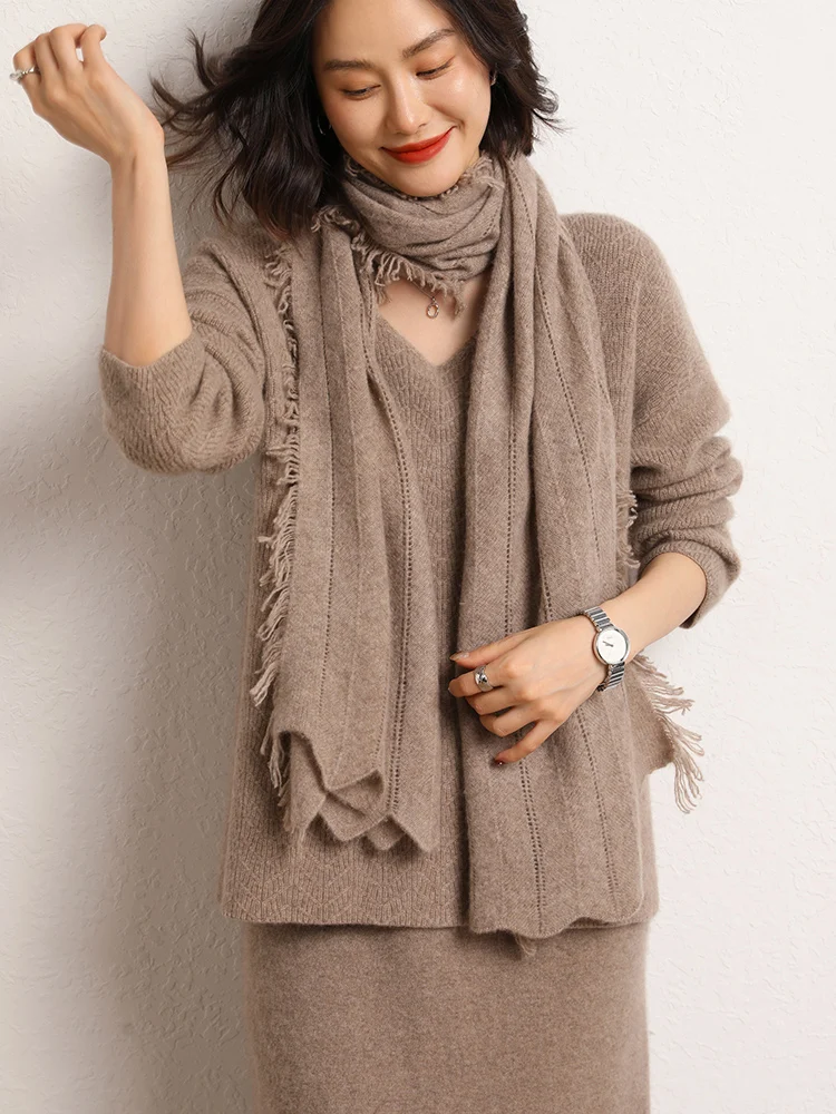 Sold Out Sold Out Cashmere Luxury Hollow Tassel cashmere shawl scarf Autumn Winter Soft Warm Cashmere Sweater Tops