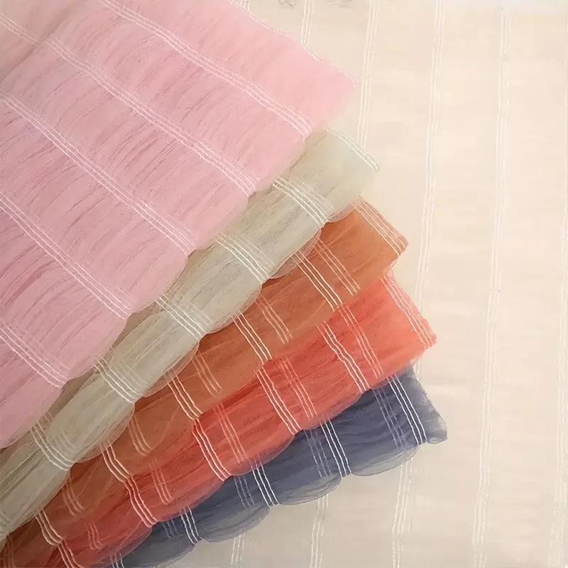 

Mesh Striped Pleated Embroidered Fabric Women's Wedding Dress Fluffy Dress Multi-color Bubble Gauze