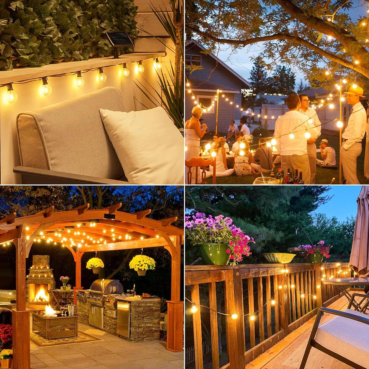 Guirnalda de luces LED solares para exteriores, lámparas de Patio para acampada, jardín, fiesta, boda, decoración de terraza