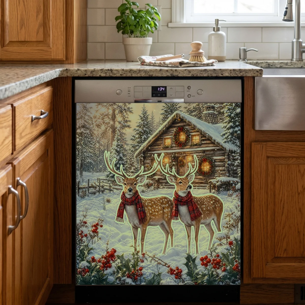 Christmas Cute Snowman Magnetic Dishwasher Cover, Glowing Xmas Dishwasher Door Magnet Sticker, Kitchen Decor Panel Decal