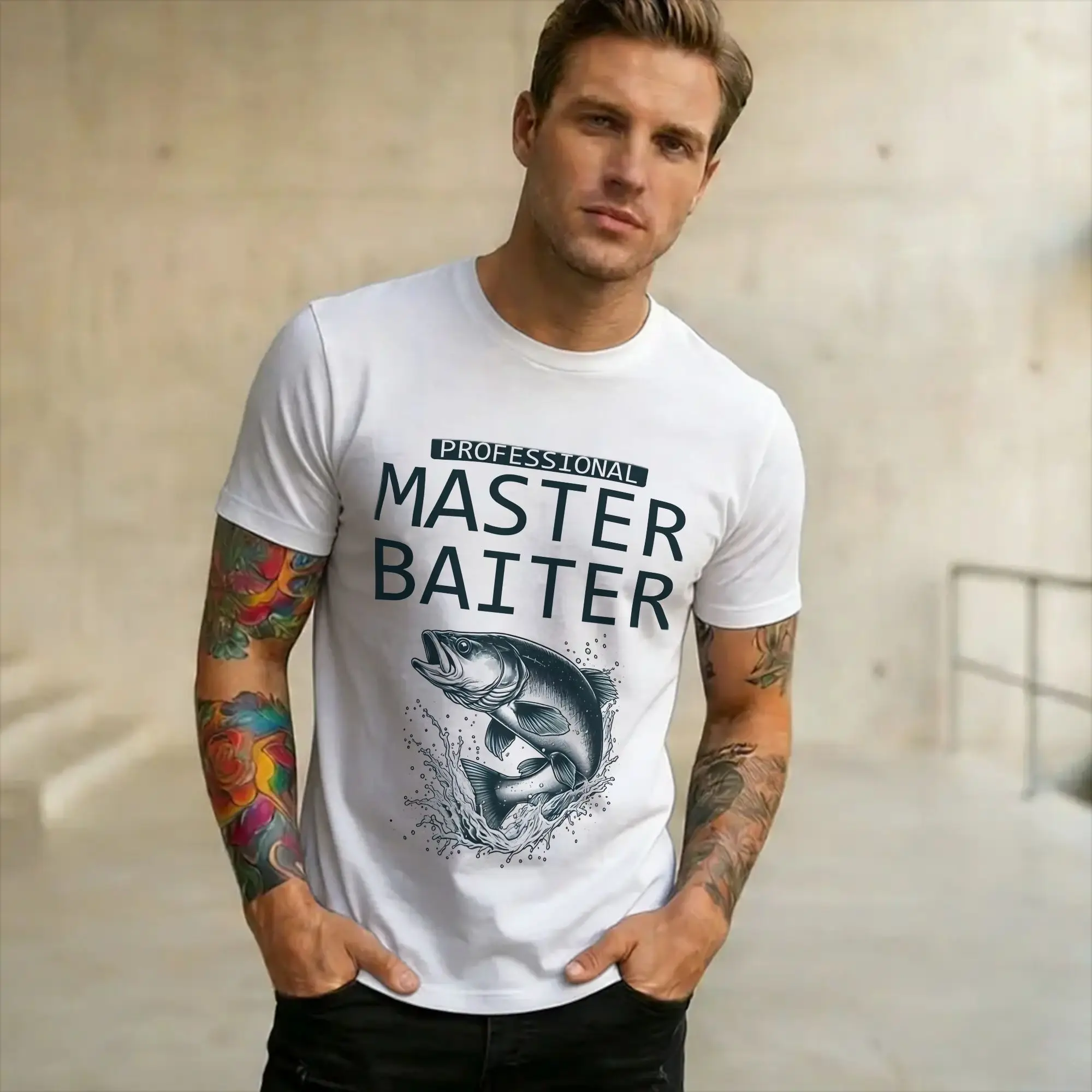 Men Women Master Baiter Funny Fishing  Shirt Cotton Graphic Print T-Shirt  Clothing Outfits