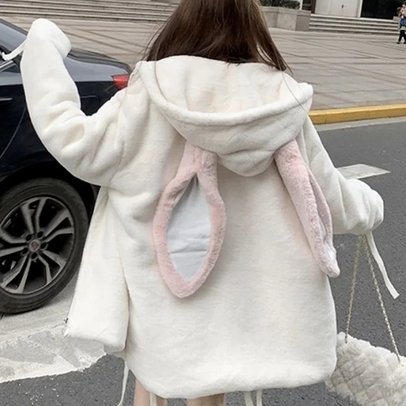Hasen ohren imitieren Rex Kaninchen fell Plüsch Kunst pelz Mantel Frauen Kapuze dicke und warme Herbst und Winter Kawaii süße Jacke