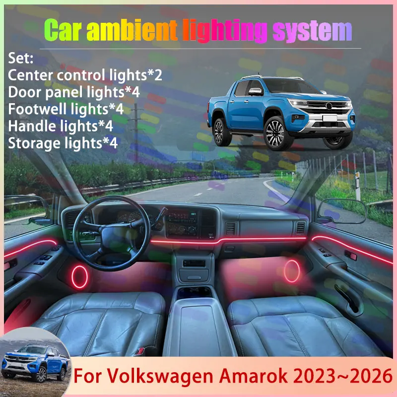

For Volkswagen Amarok 2023~2026 NF MK2 2024 2025 2/24 in 1 Car Atmosphere Light Lamp RGB Shade Ensemble Streamer Atmosphere Set