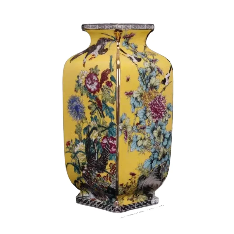 25cm Jingdezhen Imitation Qing Qianlong Antique Enamel Colored Four Square Bottle Chinese Retro Home Decoration Crafts