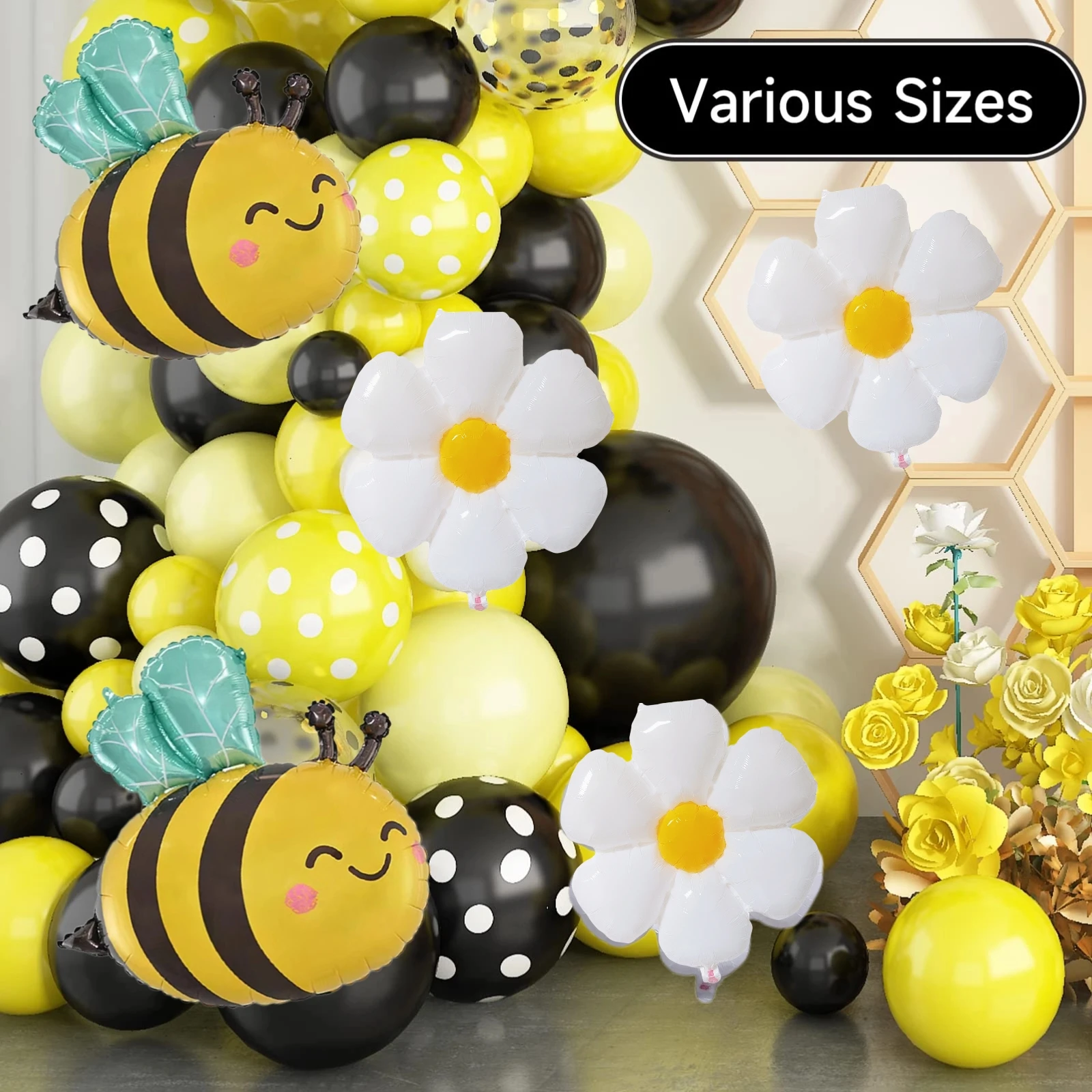 1set Cute Bee Daisy 32 Inch 0-9 Gold Numbers Foil Balloon Garland Kit Kids Toys Birthday Baby Shower Wedding Party Decoration