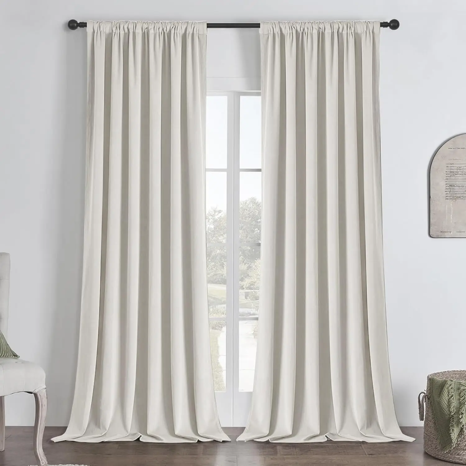 

White 100% Blackout Curtains 84 Inch 2 Panels, Luxury Thermal White Velvet Curtains for Bedroom Living Room, Soundproof