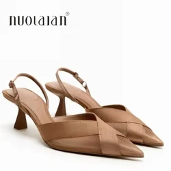 2024 Woman Pumps High Heels Sandals Summer Fashion Pointed Toe Low-heel Pumps Slingbacks Elegant Woman Heeled Shoes