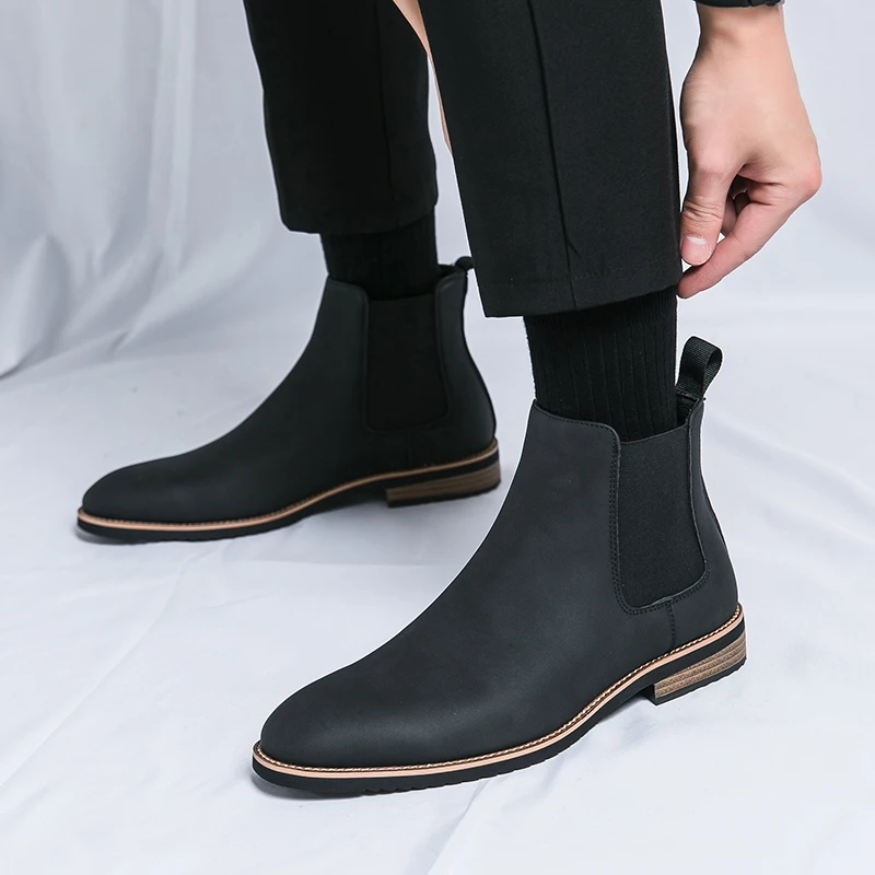 Men Fashion Chelsea Boots Black Brown One Step Business Fashion Brand Ankle Boots Waterproof and Non slip 38-46 Men Boots