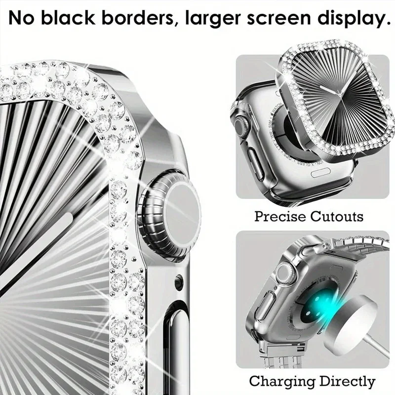 Diamond case+strap For Apple watch 10 bands 45mm 41mm 38mm 42mm 44mm 40mm bracelet+Screen Protector+Bumper series 9 8 7 6 5 4 SE