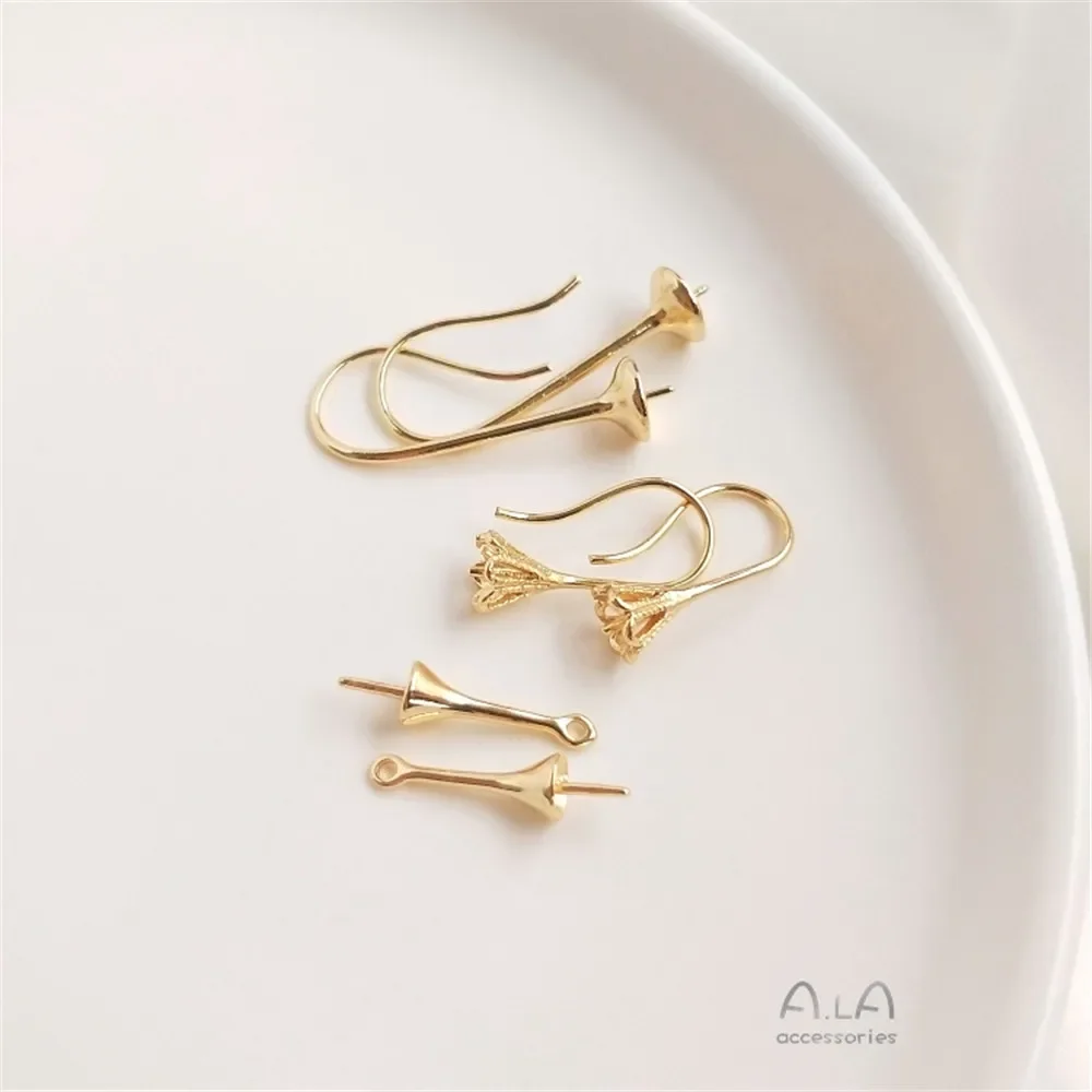 

14K Gold Plated Diy earring material with half hole bead needle stick Crystal pearl earhook pendant holder