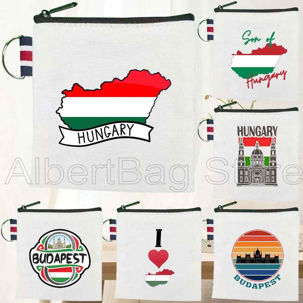 

Будапешт Венгрия Флаг Сердце Карта страны Угорские подарки Холст Портмоне Сумки Маленькая квадратная сумка для хранения ключей Сумка для карт Кошелек
