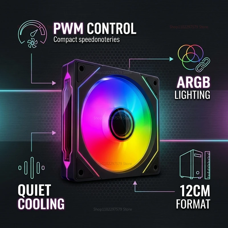 Prism 5 Pro 12CM computer case fan - Silent 5V 3-pin ARGB light synchronization PWM temperature control cooling fan