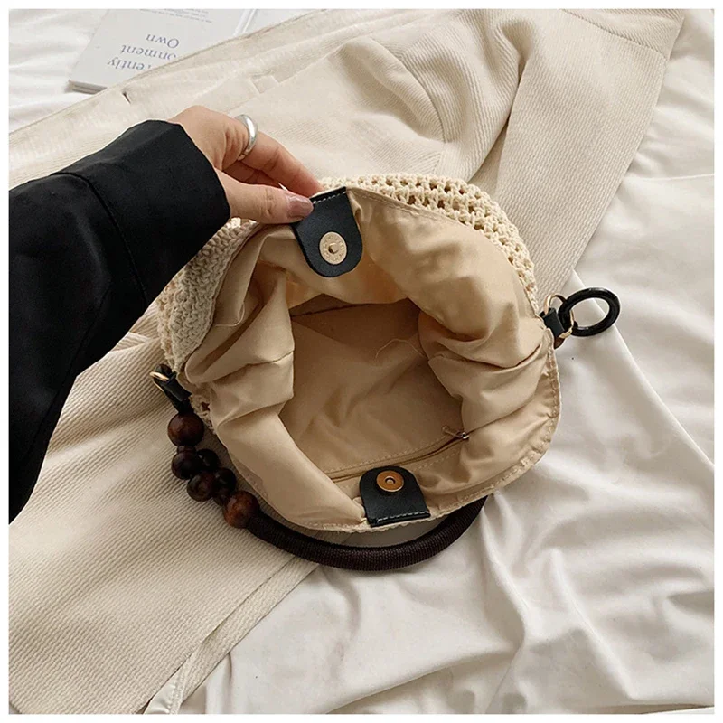 Women's Summer Fashion Hollow Knitted Handbag Ladies Casual Beach Vacation Beach Woven Bags Female Large Capacity Shoulder Bag