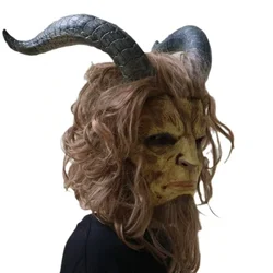 Lion Prince Cosplay Mask  Realistic Latex Animal Helmet Wild Beast King Mask Beast Horns, Halloween Party Costume Props