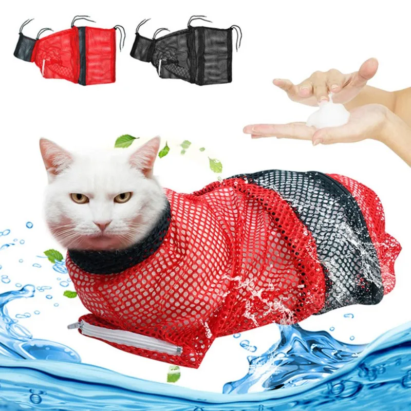 Borsa da bagno per gatti in rete borsa da bagno per toelettatura regolabile per animali domestici Cat Anti Scratch Bite Nail Trim Inject Examing