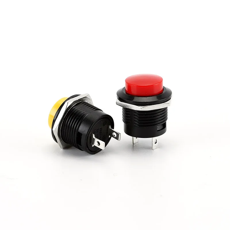 6Pcs R13-507 16mm Momentary Push Button Switch 2Pin SPST 1NO 6A/125VAC 3A/250VAC Round Electric Buttons Multi Color