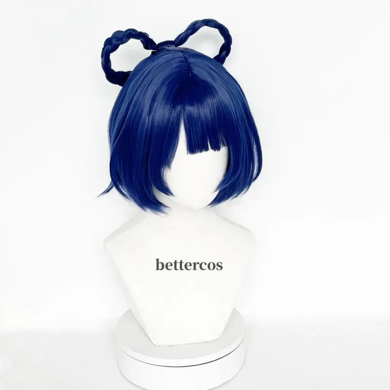 Xiangling شعر مستعار تأثيري 30cm قصيرة الأزرق الداكن تأثيري الباروكات مقاومة للحرارة بيروكات صناعية