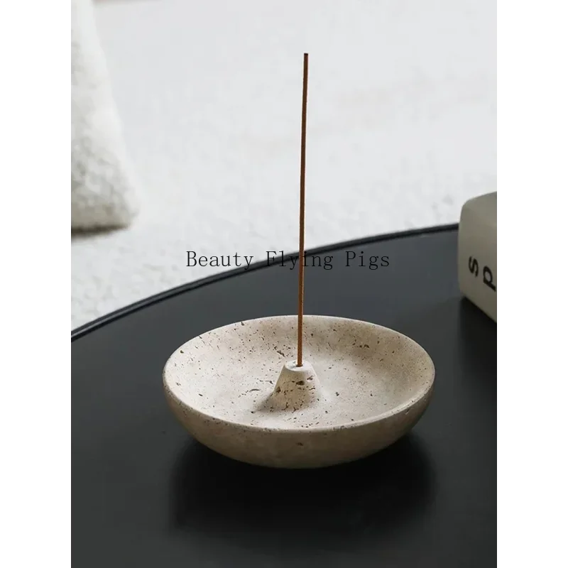 Vintage Travertine Incense Stick Holder Round Incense Disc Natural Marble Incense Burner And Ash Holder