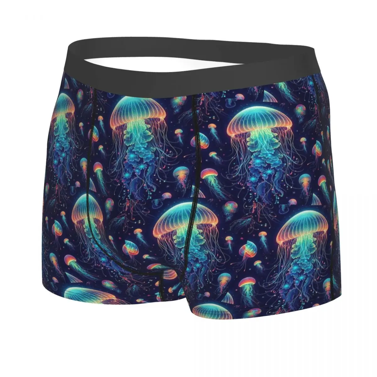 Трусы-боксеры, шорты, люминесцентные Радужные Медузы на темно-синих трусиках, мужские удобные трусы для мужчин, подарки
