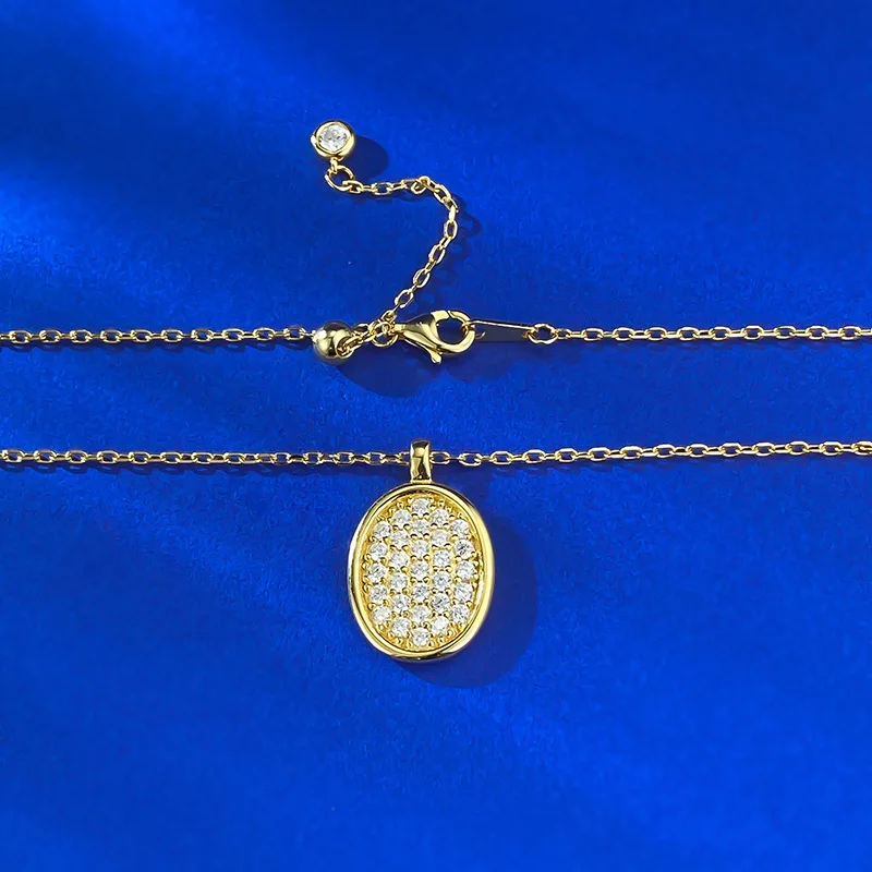 Sparkling Full High-Carbon Diamonds Women's Necklace Pendant - Adjustable Gold Plated Chain - Wedding Engagement Jewelry Gift