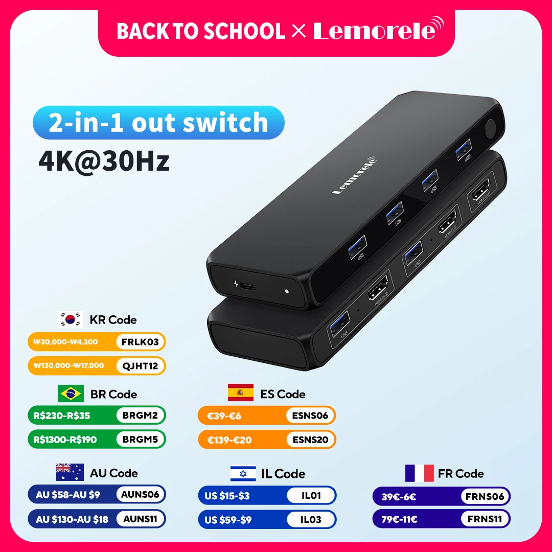 Lemorele 2 IN 4 OUT HDMI Switch USB Switch 4K HDMI USB 3.0 5Gbps Transmission Switcher KVM Switch for Laptop Xbox PS4 PC TV