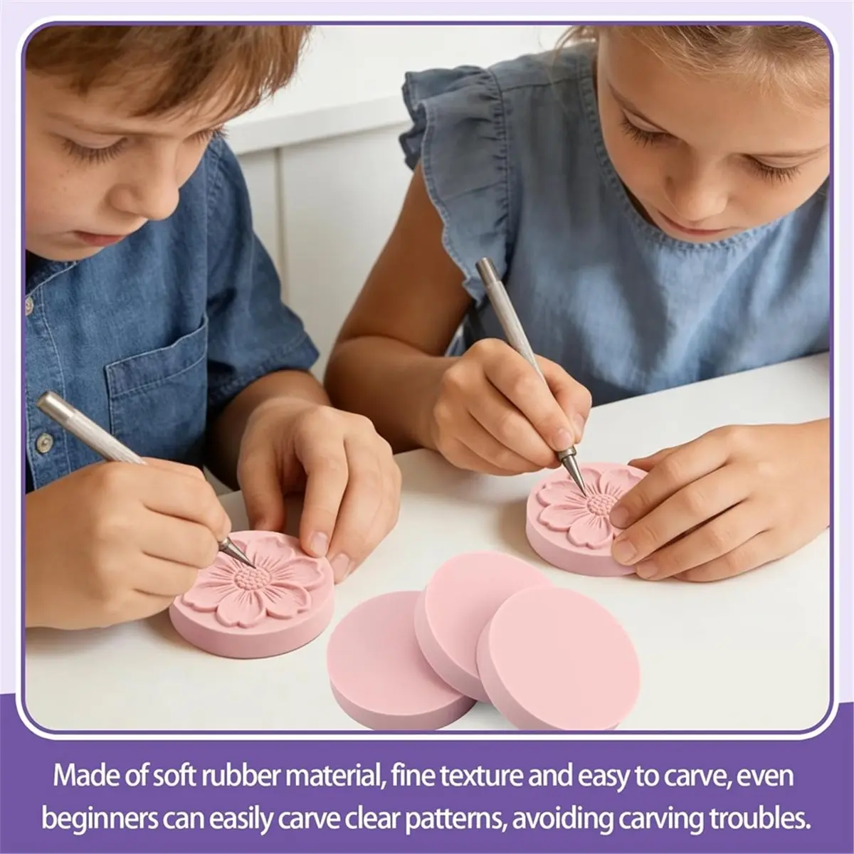 【~ New A94Z】6Pack Block Pale Pink Rubber Stamp Carving Blocks Rubber Carved Brick Soft Rubber Linoleum Block for Craft Project A
