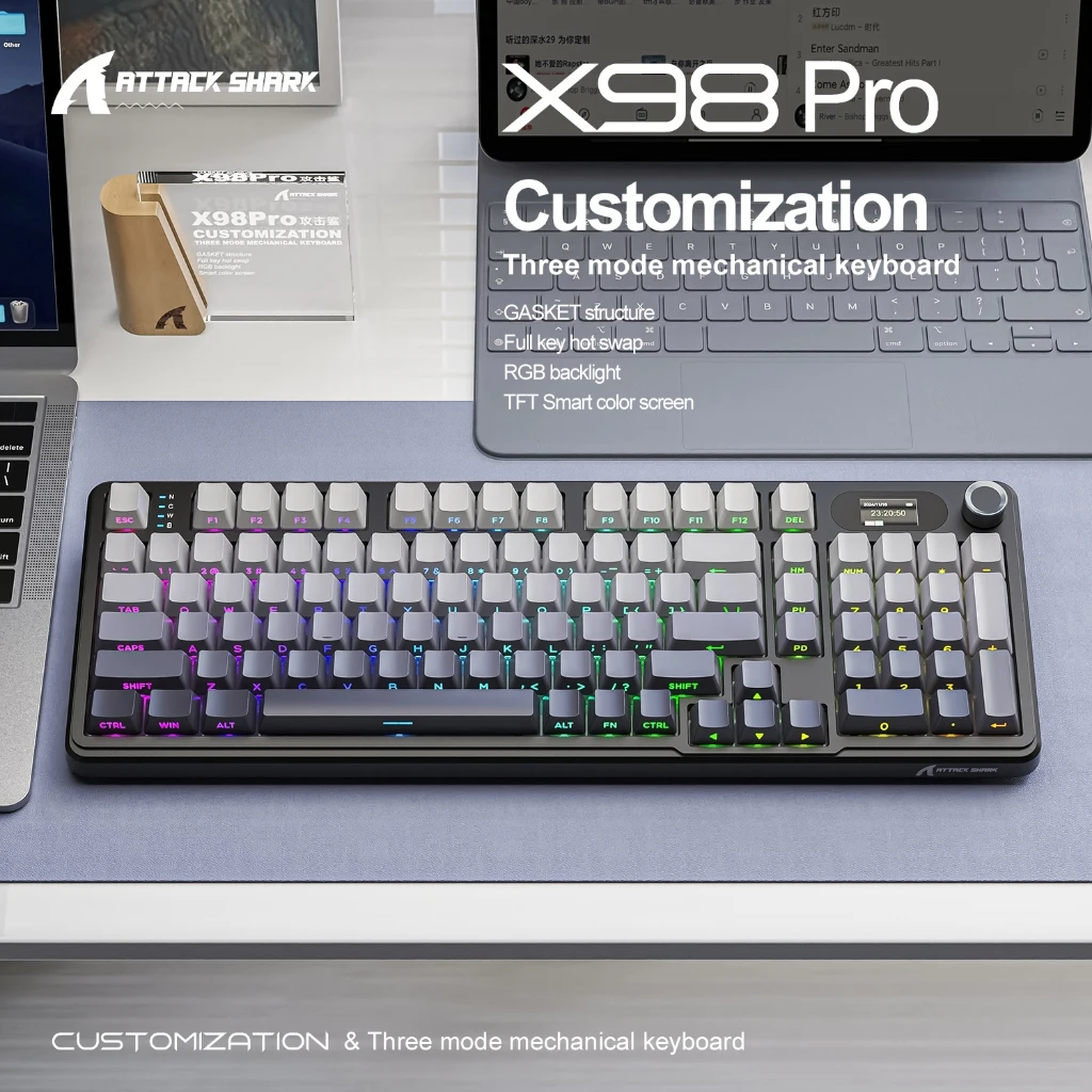 Attack Shark X98 Pro Gasket Wireless Mechanical Keyboard - Hot-Swap, RGB + TFT Screen, 4000mAh, 80% Layout, Tri-Mode
