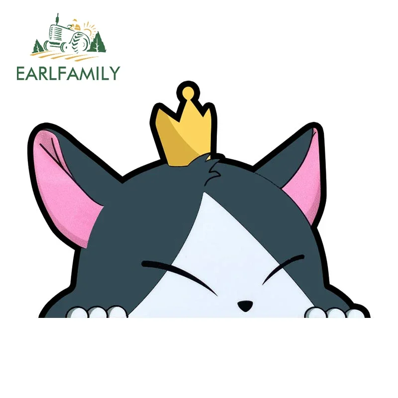 EARLFAMILY 13cm x 9cm Cartoon Cait Sith Peeker Car Sticker Chibi Lovely Decal JDM Window Car Bumper Decoration