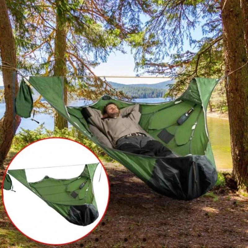 

Adult Outdoor Hammock with Mosquito Net Anti-mosquito Hanging Bed Foldable Portable Flat Lay Hammock Multi-person Camping Swing