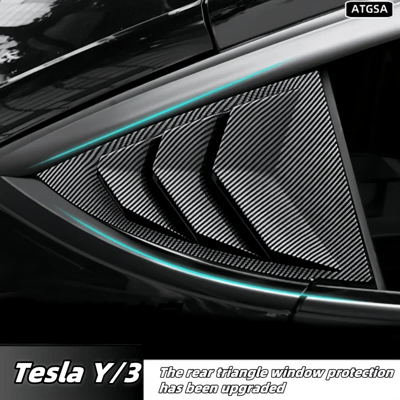 

Подходит для украшения жалюзи из углеродного волокна Tesla Model 3/Y с аксессуарами для модификации защиты заднего треугольного окна