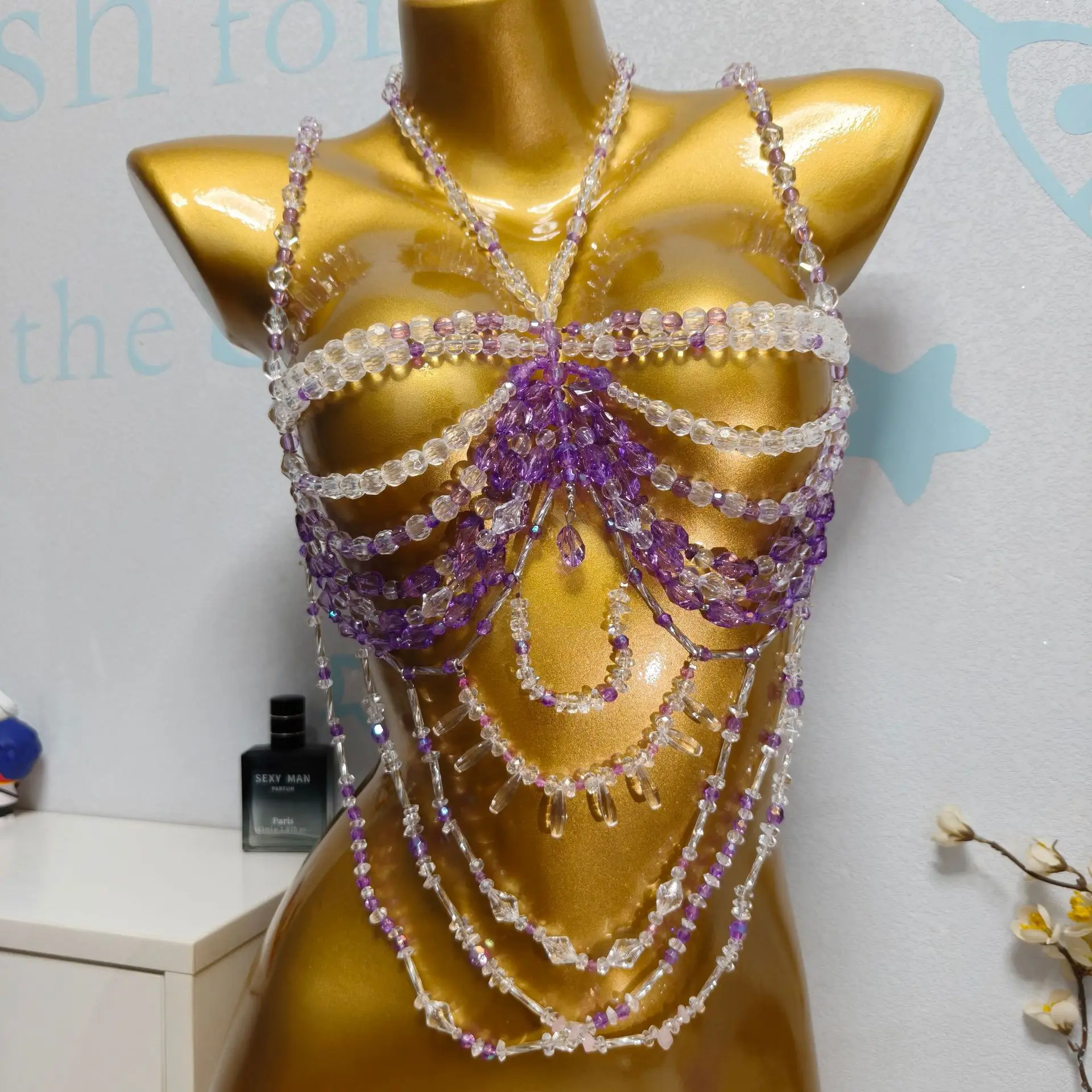 

Многослойная цепочка на тело ручной работы с бусинами и жемчугом для женщин, в европейском и американском стиле, модные аксессуары-подвески