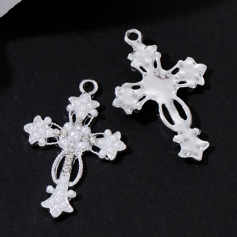 10pcs New Fashion Pearl Beautiful Cross Enamel Charms Classic Mysterious Style Pendants For Making Handmade DIY Jewelry