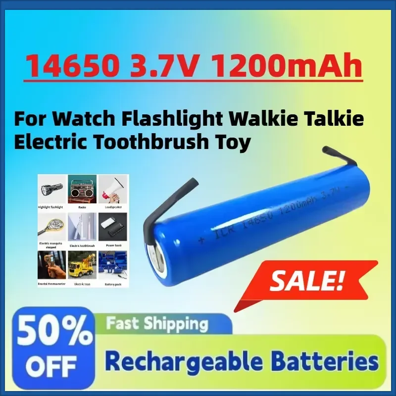 

2PCS 14650 3.7V 1200mAh Li-ion Rechargeable Battery with Solder Tabs For Watch Flashlight Walkie Talkie Electric Toothbrush